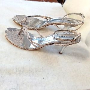 Silver Snake Skin Ankle Strap Sandals